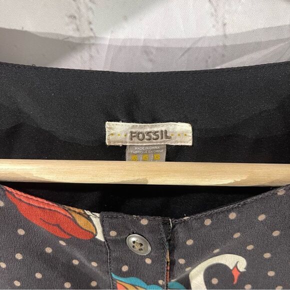 Fossil Silk Shift Dress Swan Polka Dot - Picture 3 of 8